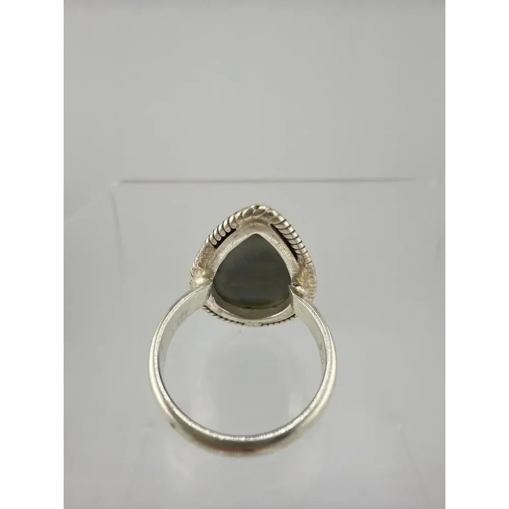 Teardrop Imperial Jasper Twisted Rope Sterling Silver Statement Ring Size 7.5